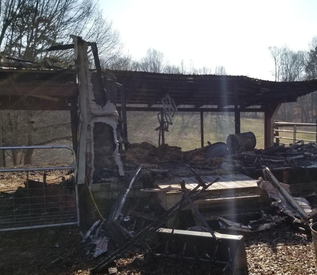 BARN DESTROYED IN FIRE; ANIMALS RESCUED